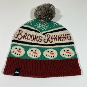 Brooks Running Pom Pom Snowman Knit Beanie Hat